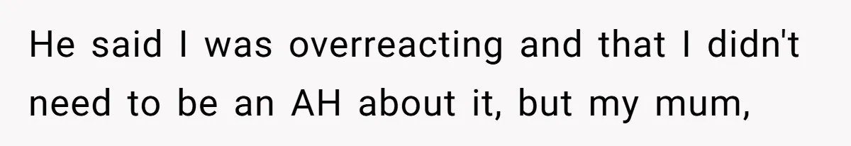 He said I was overreacting and that I didn't need to be an AH about it, but my mum,