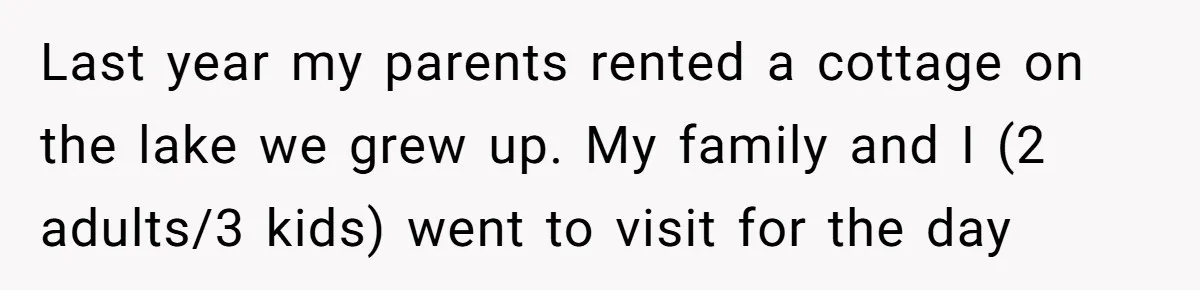 Last year my parents rented a cottage on the lake we grew up. My family and I (2 adults/3 kids) went to visit for the day