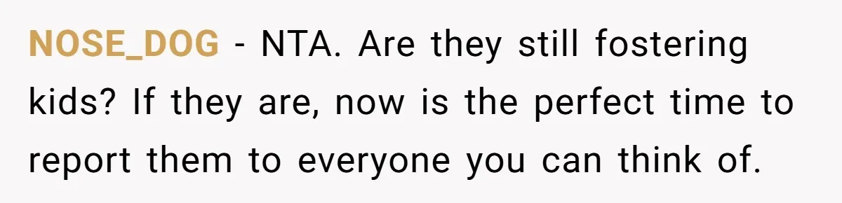 NOSE_DOG − NTA. Are they still fostering kids? If they are, now is the perfect time to report them to everyone you can think of.