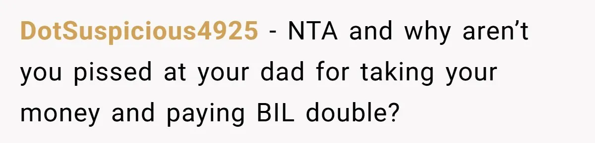 Is Blood Always Thicker Than Business? Standing Her Ground Against Greedy Relatives DotSuspicious4925 − NTA and why aren’t you pissed at your dad for taking your money and paying BIL double?