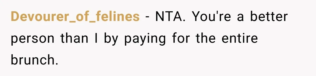 After Repeatedly Crossing Boundaries, This Woman Finally Snapped at Her Hypocritical Friend Devourer_of_felines − NTA. You're a better person than I by paying for the entire brunch.