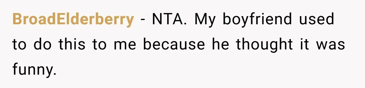 BroadElderberry − NTA. My boyfriend used to do this to me because he thought it was funny.