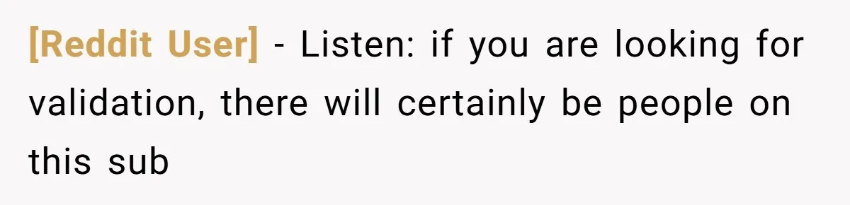[Reddit User] − Listen: if you are looking for validation, there will certainly be people on this sub