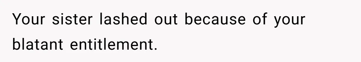 Your sister lashed out because of your blatant entitlement.