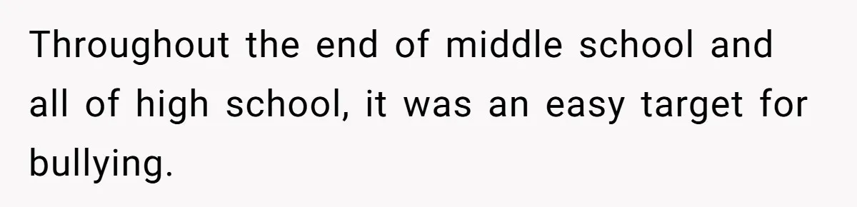 Throughout the end of middle school and all of high school, it was an easy target for bullying.