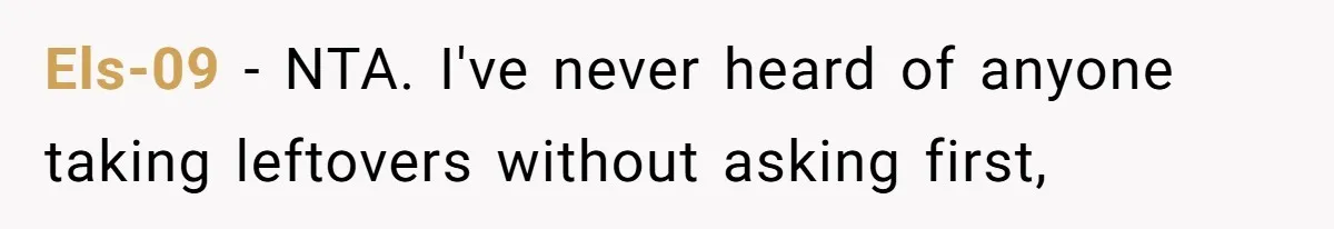 Woman Bans Friend From Dinner Parties After She Keeps Stealing All The Leftovers Els-09 − NTA. I've never heard of anyone taking leftovers without asking first,