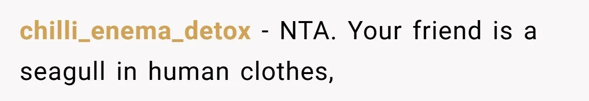 Woman Bans Friend From Dinner Parties After She Keeps Stealing All The Leftovers chilli_enema_detox − NTA. Your friend is a seagull in human clothes,