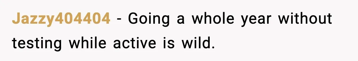 Jazzy404404 - Going a whole year without testing while active is wild.