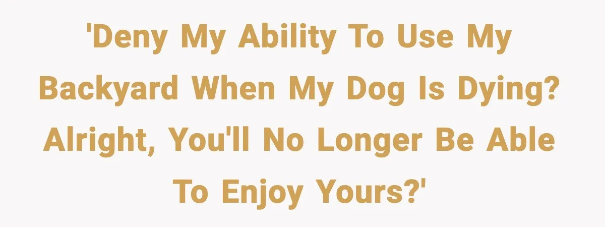 'Deny my ability to use my backyard when my dog is dying? Alright, you'll no longer be able to enjoy yours?'