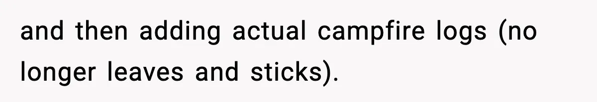 and then adding actual campfire logs (no longer leaves and sticks).