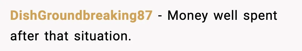 DishGroundbreaking87 - Money well spent after that situation.