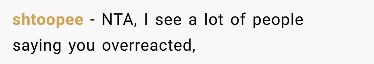 shtoopee − NTA, I see a lot of people saying you overreacted,