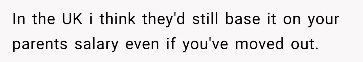 In the UK i think they'd still base it on your parents salary even if you've moved out.