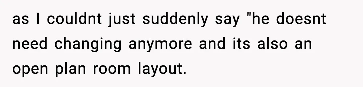 New Parent Sets Boundary After Guest’s Behavior Raises Red Flags as I couldnt just suddenly say "he doesnt need changing anymore and its also an open plan room layout.