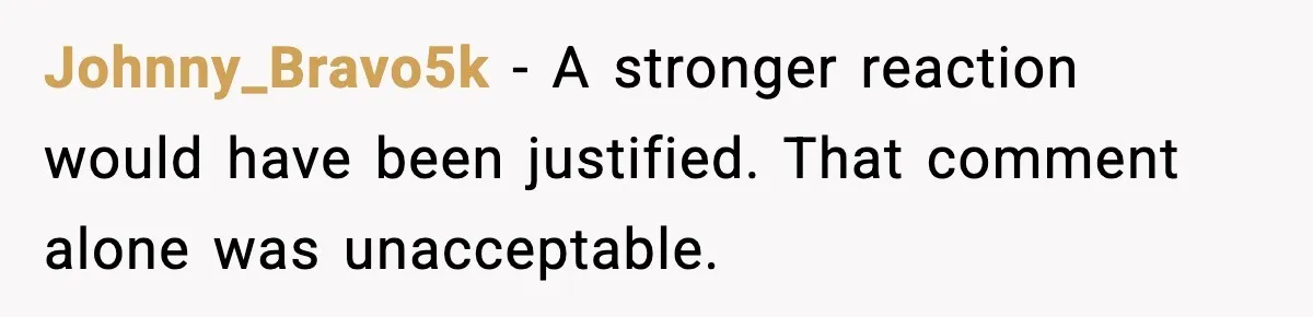 New Parent Sets Boundary After Guest’s Behavior Raises Red Flags Johnny_Bravo5k - A stronger reaction would have been justified. That comment alone was unacceptable.