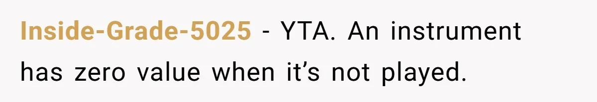 Inside-Grade-5025 − YTA. An instrument has zero value when it’s not played.