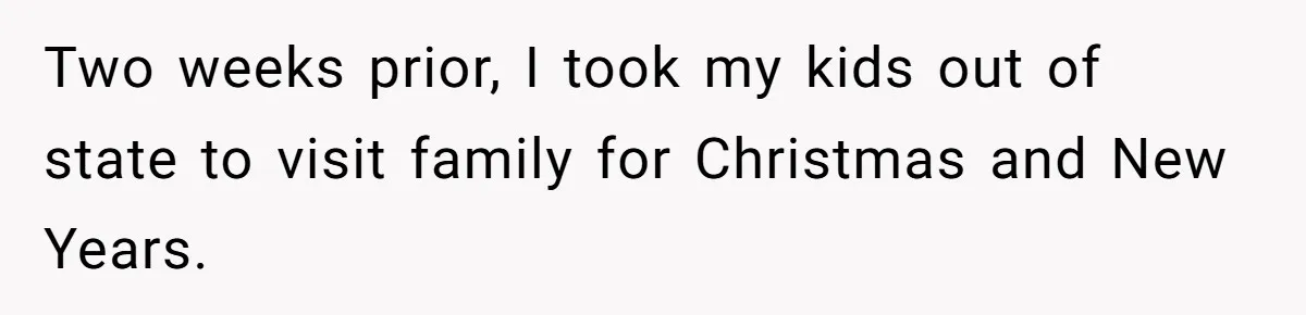 Two weeks prior, I took my kids out of state to visit family for Christmas and New Years.