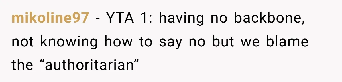 mikoline97 − YTA 1: having no backbone, not knowing how to say no but we blame the “authoritarian”