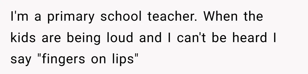 Teacher Uses Classroom Trick to Quiet Family After They React Poorly to Coming Out I'm a primary school teacher. When the kids are being loud and I can't be heard I say "fingers on lips"
