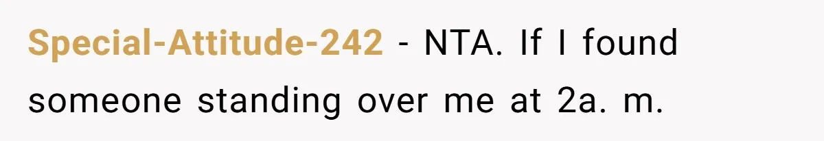 Special-Attitude-242 − NTA. If I found someone standing over me at 2a. m.
