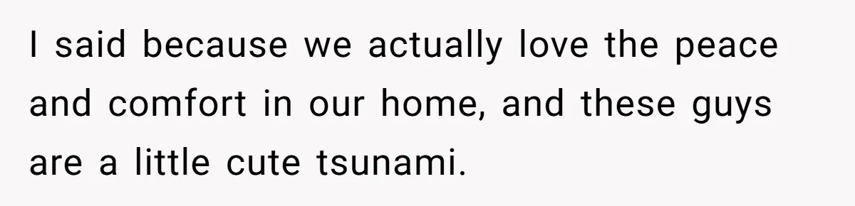 I said because we actually love the peace and comfort in our home, and these guys are a little cute tsunami.