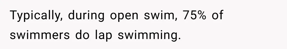Typically, during open swim, 75% of swimmers do lap swimming.