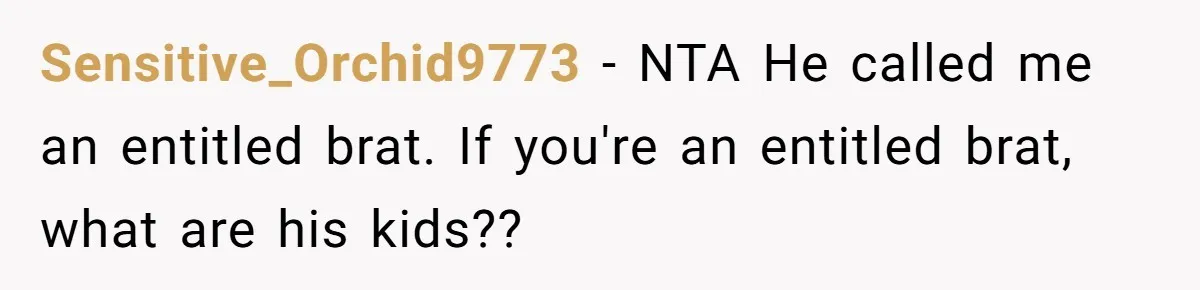 Sensitive_Orchid9773 − NTA He called me an entitled brat. If you're an entitled brat, what are his kids??