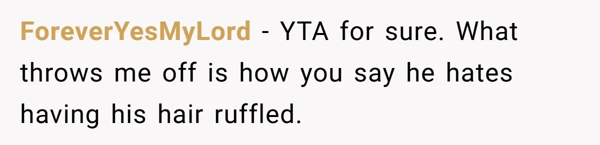 ForeverYesMyLord − YTA for sure. What throws me off is how you say he hates having his hair ruffled.