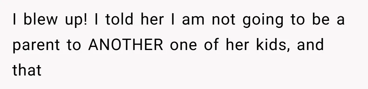 I blew up! I told her I am not going to be a parent to ANOTHER one of her kids, and that