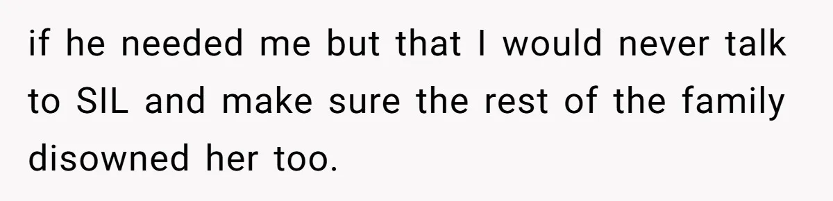 if he needed me but that I would never talk to SIL and make sure the rest of the family disowned her too.