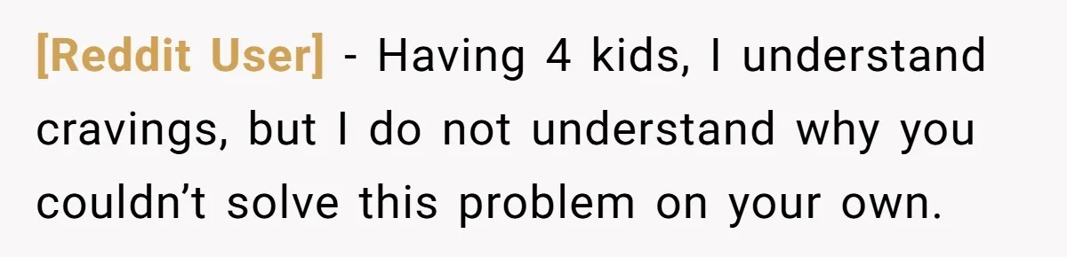 [Reddit User] − Having 4 kids, I understand cravings, but I do not understand why you couldn’t solve this problem on your own.