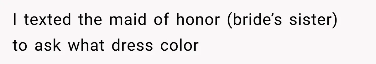 I texted the maid of honor (bride’s sister) to ask what dress color