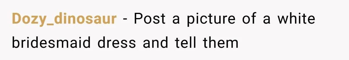 Dozy_dinosaur − Post a picture of a white bridesmaid dress and tell them