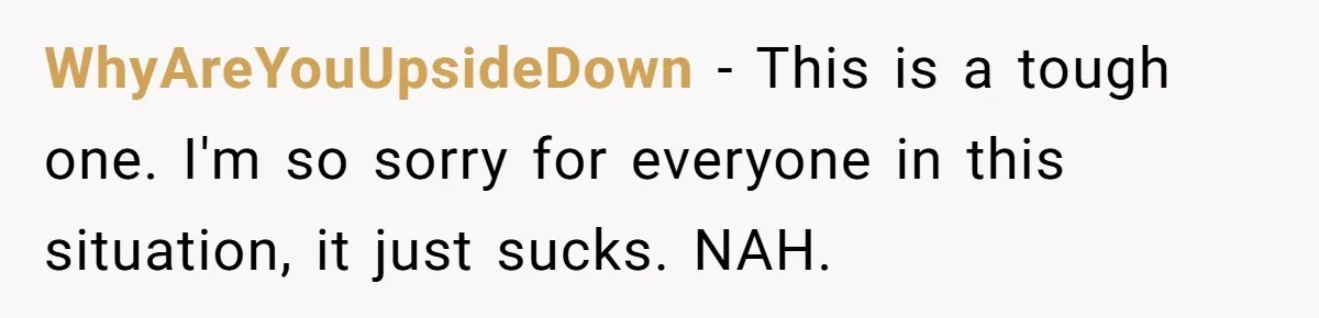 WhyAreYouUpsideDown − This is a tough one. I'm so sorry for everyone in this situation, it just sucks. NAH.