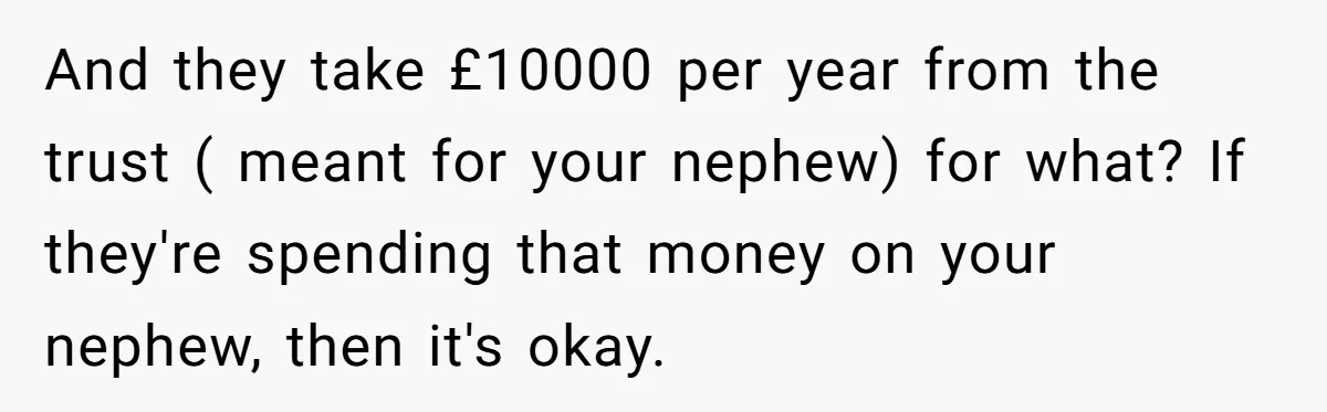 Man Refuses To Make Toys For Former Sister-In-Law After Her New Husband Calls His Gifts ‘Embarrassing’ And they take £10000 per year from the trust ( meant for your nephew) for what? If they're spending that money on your nephew, then it's okay.