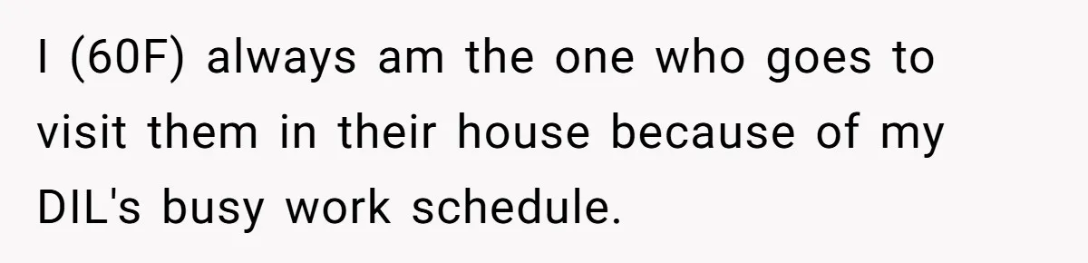I (60F) always am the one who goes to visit them in their house because of my DIL's busy work schedule.