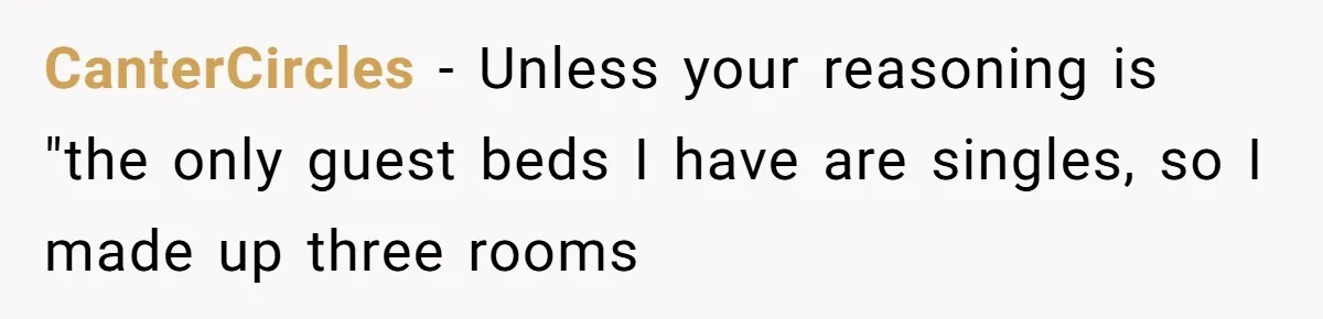 CanterCircles − Unless your reasoning is "the only guest beds I have are singles, so I made up three rooms
