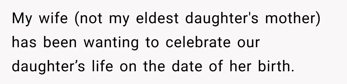 My wife (not my eldest daughter's mother) has been wanting to celebrate our daughter’s life on the date of her birth.