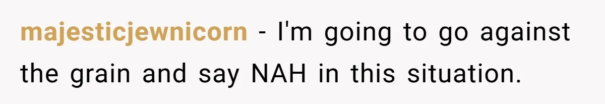 majesticjewnicorn − I'm going to go against the grain and say NAH in this situation.