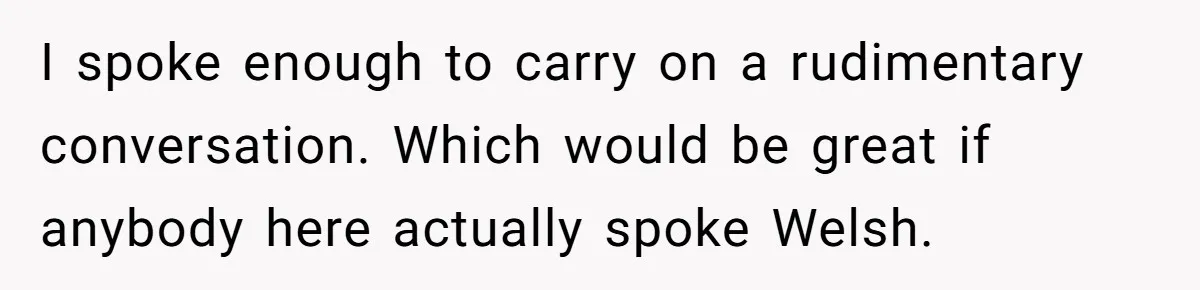 I spoke enough to carry on a rudimentary conversation. Which would be great if anybody here actually spoke Welsh.