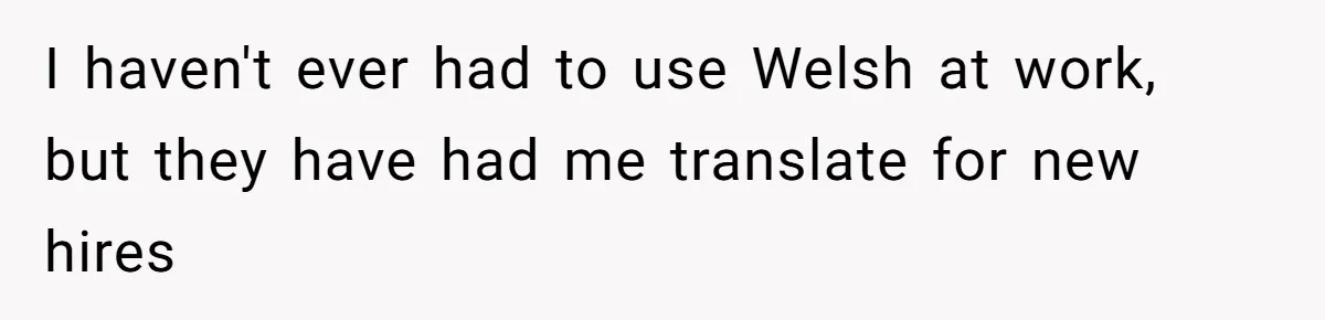 I haven't ever had to use Welsh at work, but they have had me translate for new hires