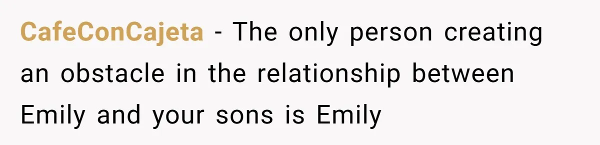 CafeConCajeta − The only person creating an obstacle in the relationship between Emily and your sons is Emily