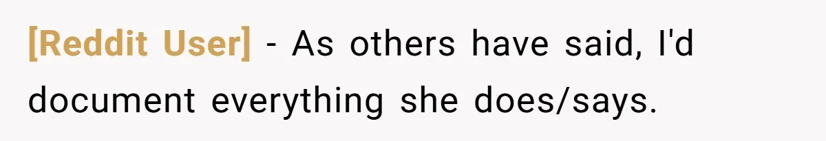 [Reddit User] − As others have said, I'd document everything she does/says.