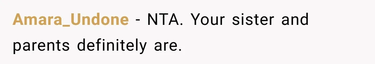Amara_Undone − NTA. Your sister and parents definitely are.