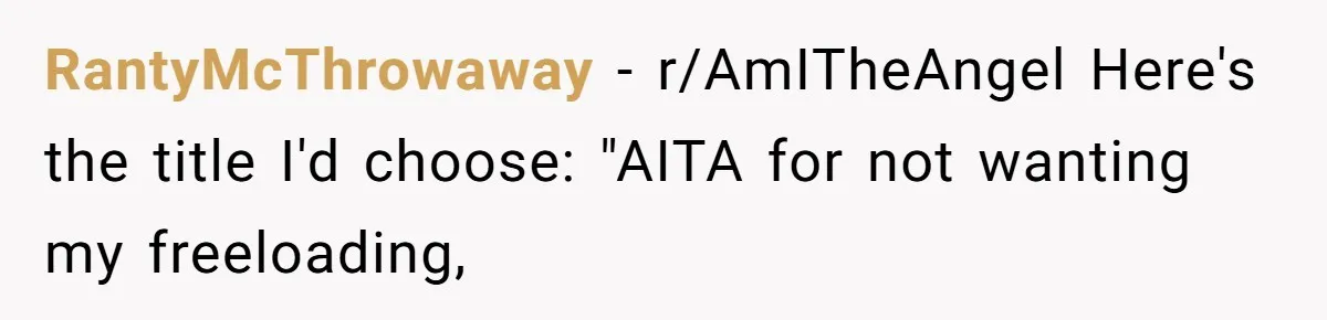 Man Refuses To House Brother’s Family, Now Faces Fury Over ‘Choosing Comfort Over Blood’ RantyMcThrowaway − r/AmITheAngel Here's the title I'd choose: "AITA for not wanting my freeloading,