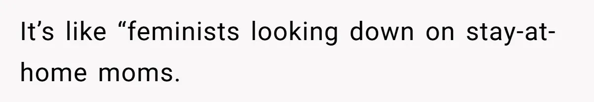 It’s like “feminists looking down on stay-at-home moms.