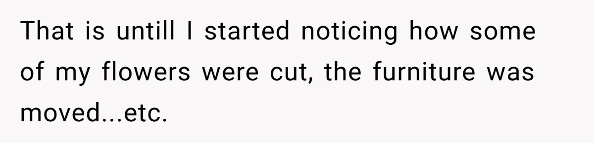 That is untill I started noticing how some of my flowers were cut, the furniture was moved...etc.