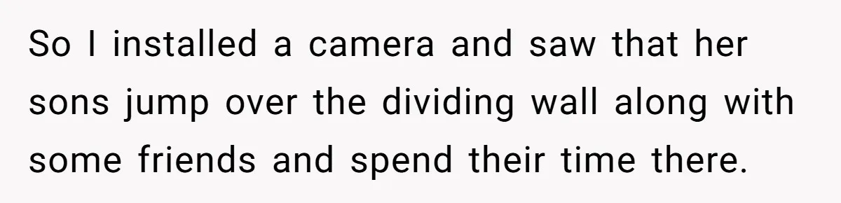 So I installed a camera and saw that her sons jump over the dividing wall along with some friends and spend their time there.