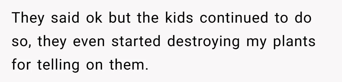 They said ok but the kids continued to do so, they even started destroying my plants for telling on them.