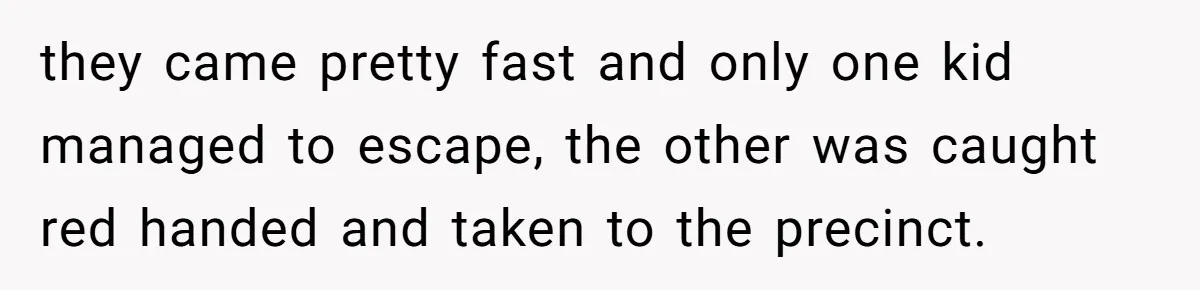 they came pretty fast and only one kid managed to escape, the other was caught red handed and taken to the precinct.